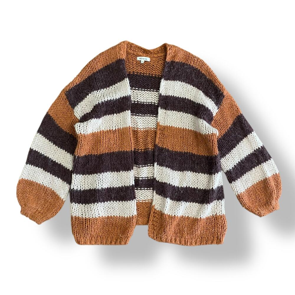 Miracle‎ USA Striped Fluffy Cardigan Sweater Womens Size S/M Multicolor Boho